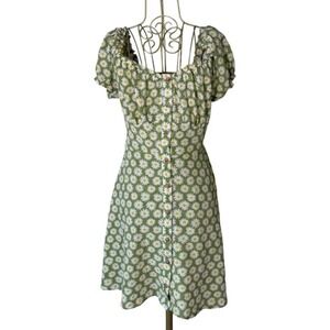 Bailey Blue Green Daisy Puff Sleeve Dress - Size L